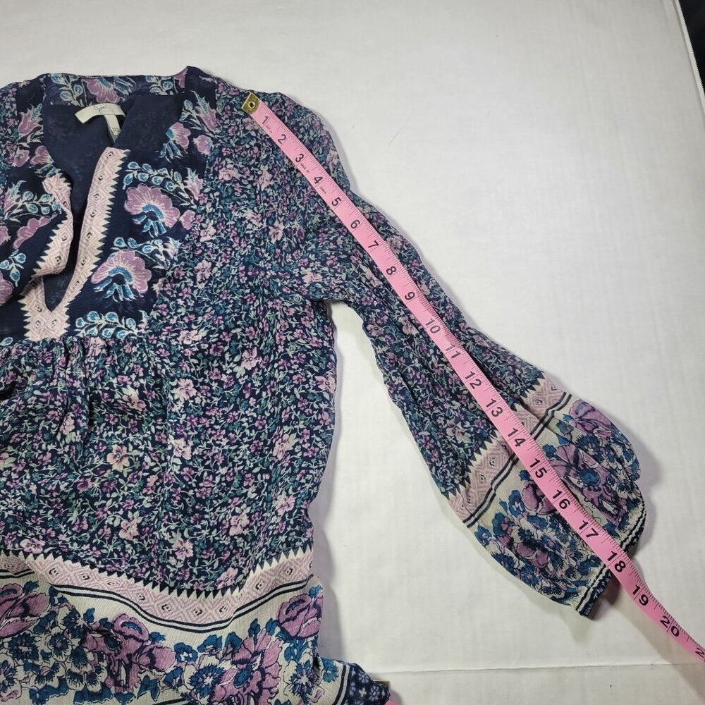 Joie Floral Boho Blouse Navy Blue Pink Long Sleeve V-Neck Top Size XXS - Picture 5 of 6